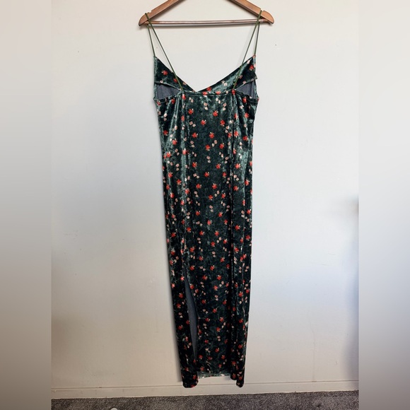 CIDER Green Floral Velvet Maxi Dress Cowl Neck Slip Size XL - Picture 7 of 7